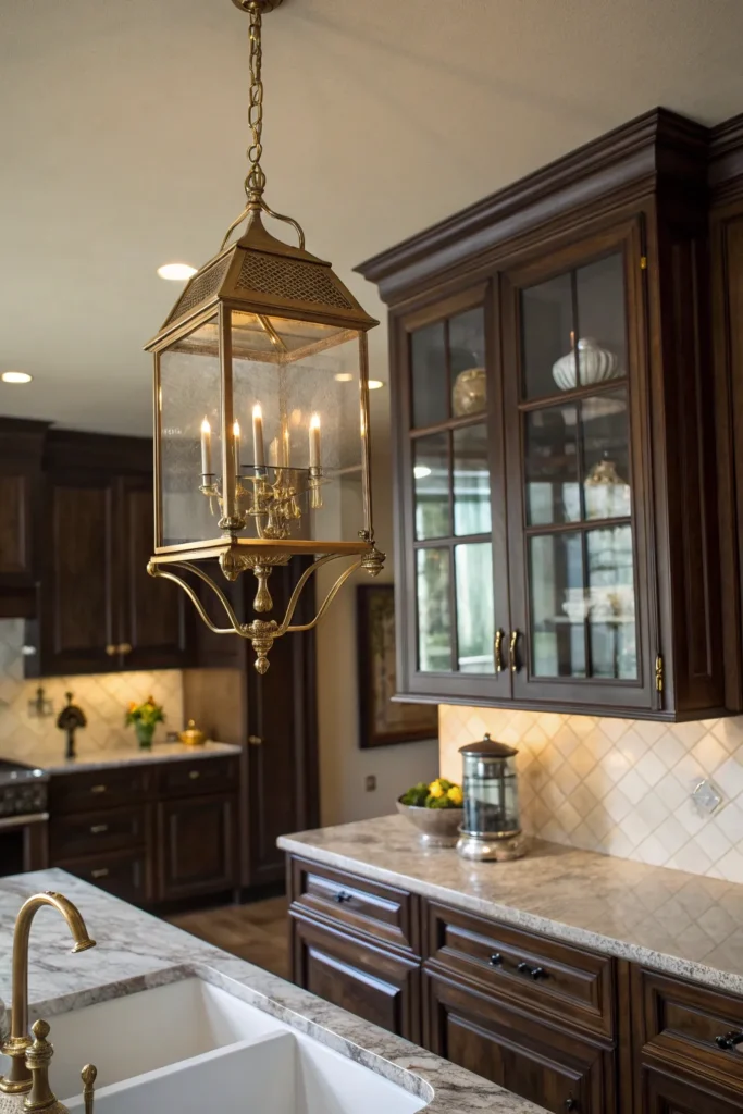 16 a traditional kitchen with dark cabinetry a