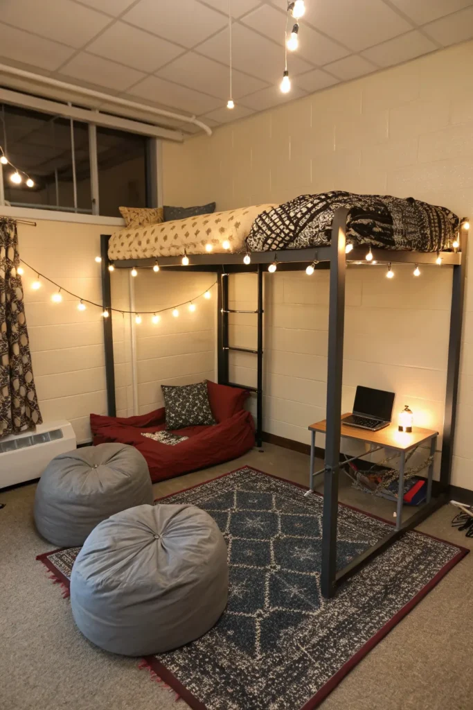 16 elevated dorm bed with lounge below raised