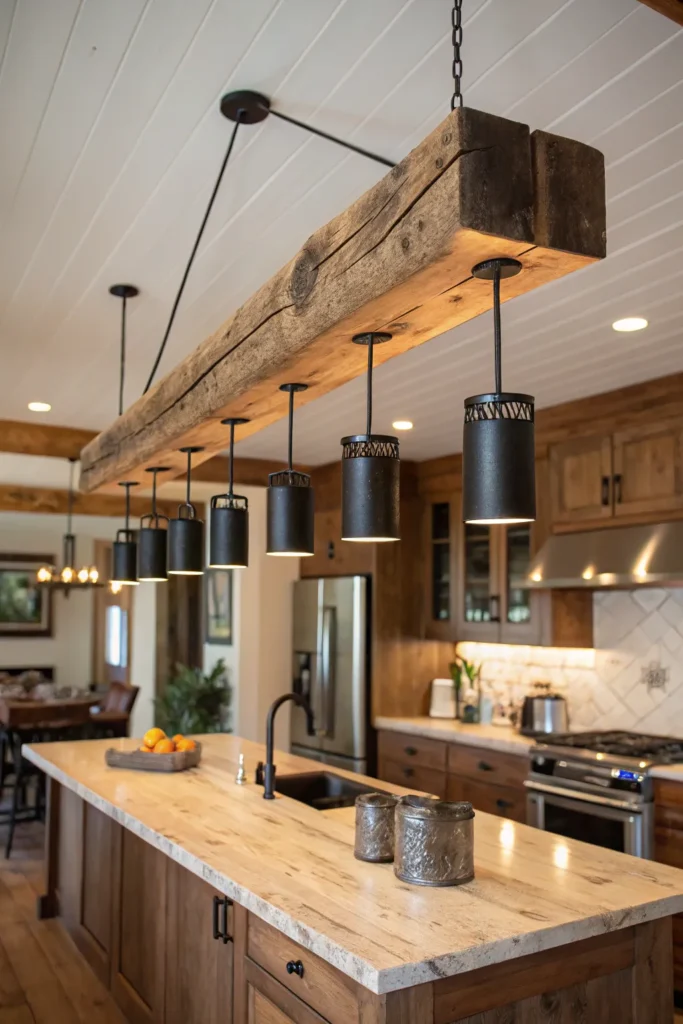 17 a rustic kitchen with a live edge wooden isla