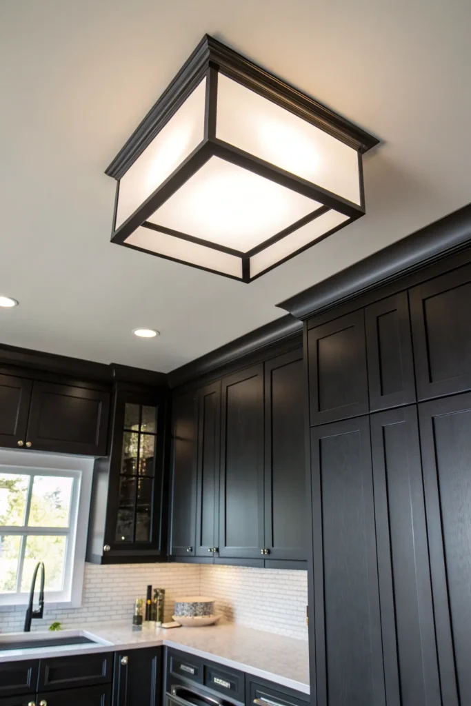 18 a kitchen with bold dark cabinetry a square