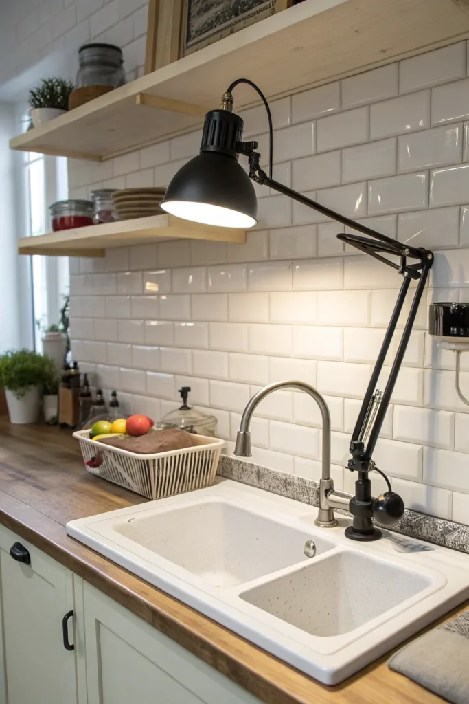 18 a kitchen workspace with a deep sink a black