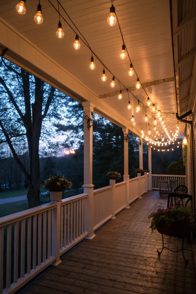 18 a porch at dusk illuminated by the soft war