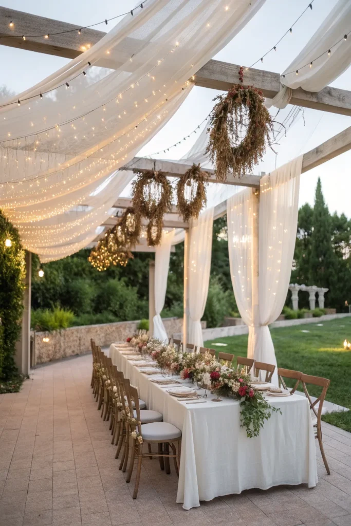 18 an elegant outdoor dining area under a pergol