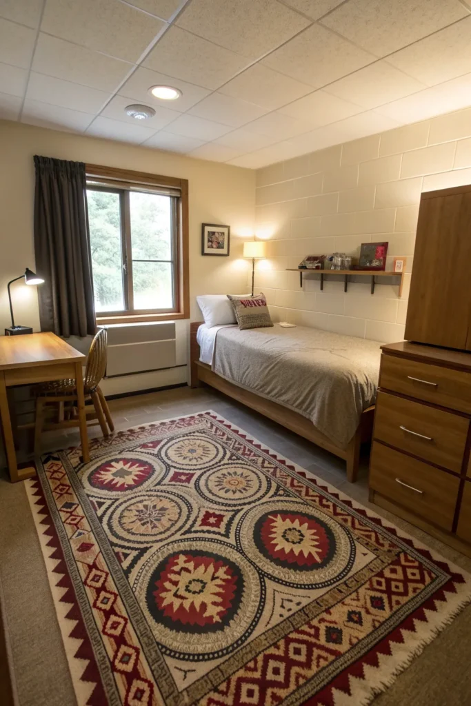 18 rug defining space single dorm room with a p