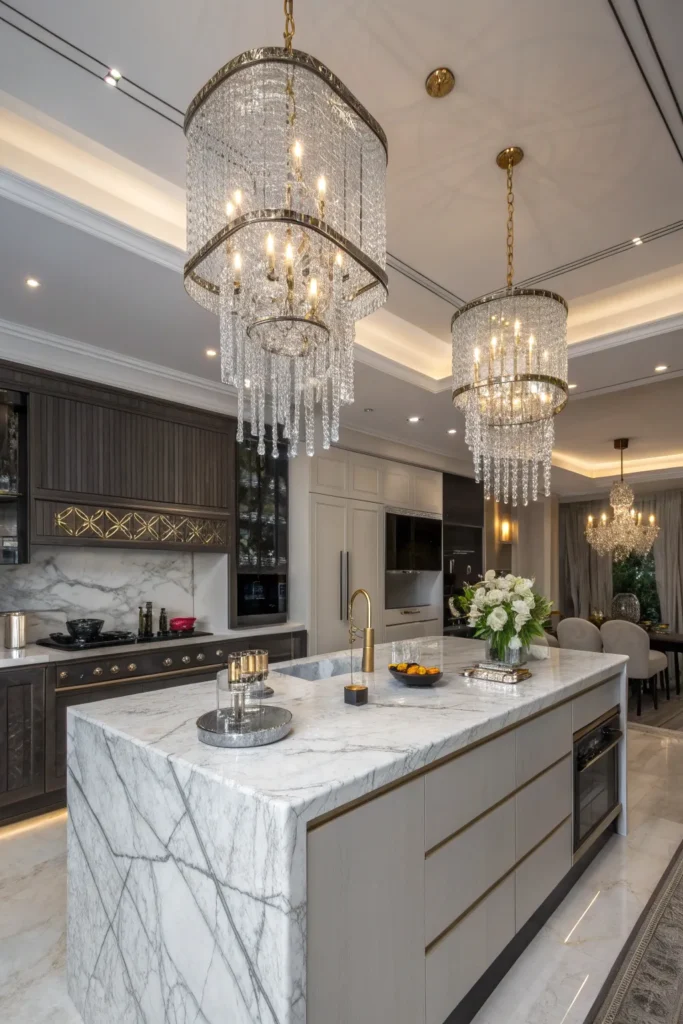 19 a glamorous high end kitchen with marble sur