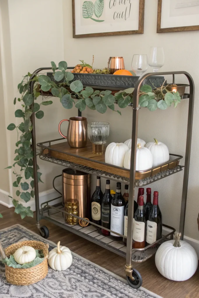 19 a vintage style metal bar cart decorated with