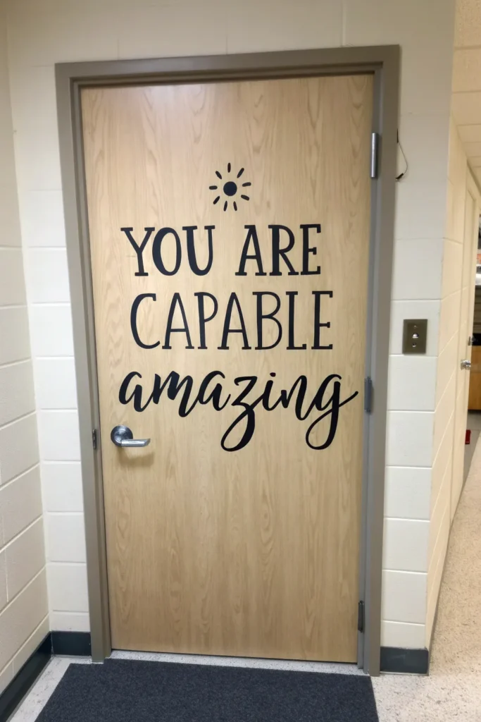2 a clean modern dorm door decorated with a lar