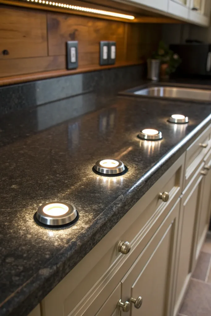 2 a close up shot of a kitchen countertop under