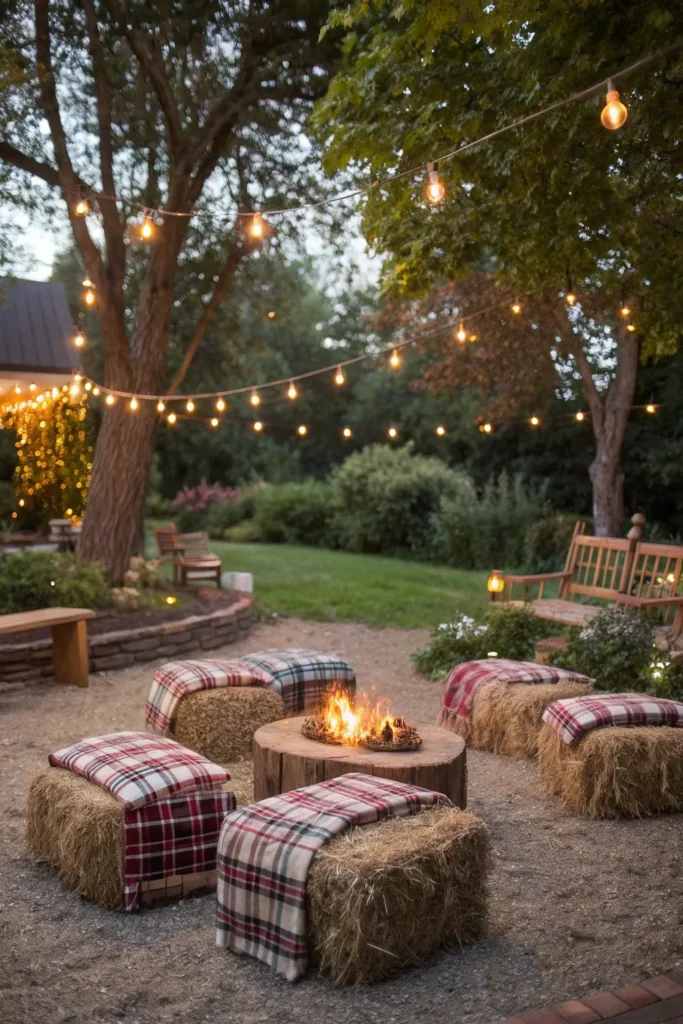 2 a cozy backyard fire pit area four hay bales