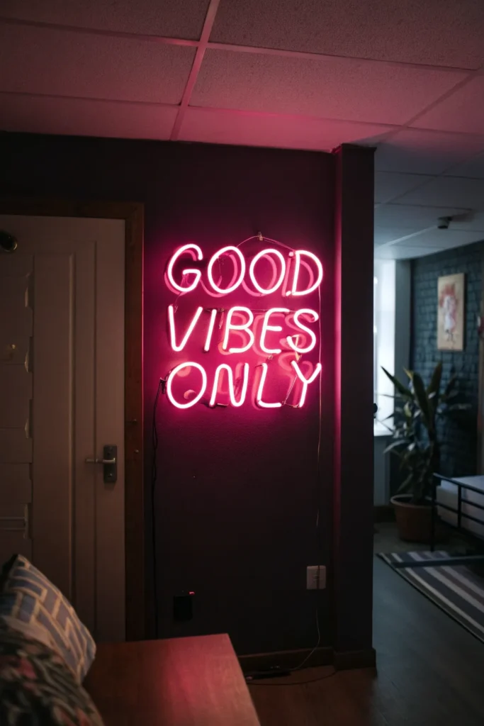 2 a dark dorm wall illuminated by a custom pink
