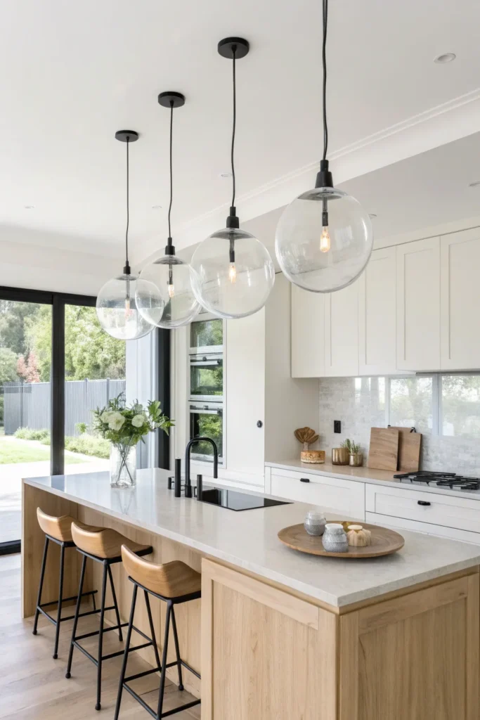 2 a modern airy kitchen three clear glass glob