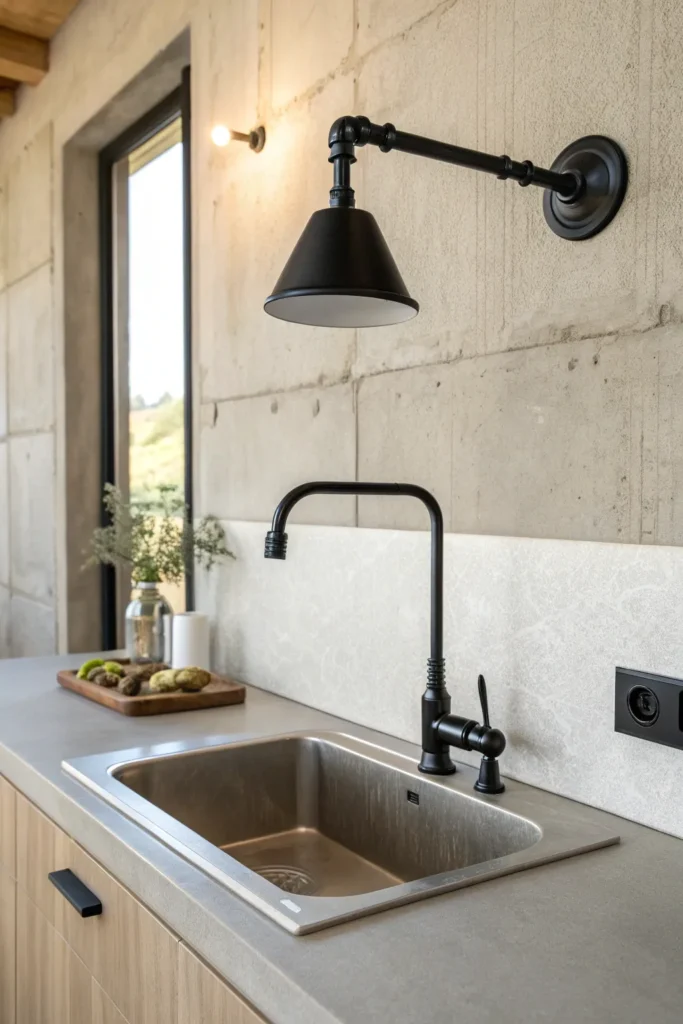 2 a modern kitchen sink on a bare wall a black