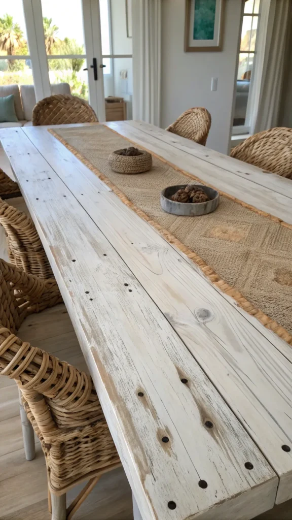 10 Coastal Dining Room Ideas for a Breezy, Beachy Feel 2 a realistic close up of a coastal dining table