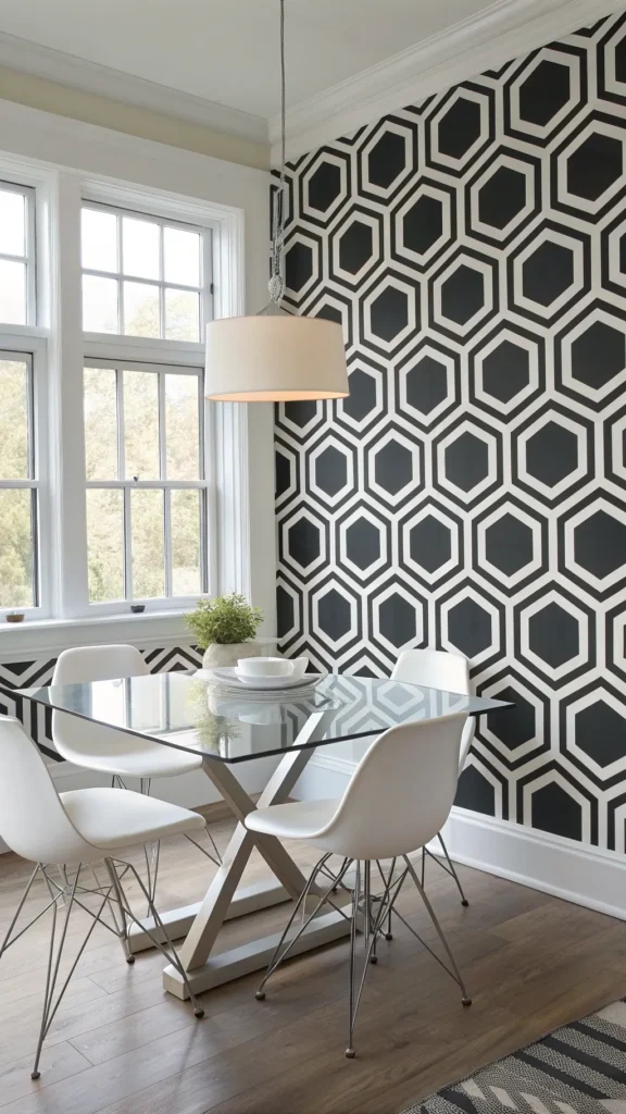 10 Dining Room Wallpaper Ideas That Make a Statement 2 a realistic modern dining room with one wall c
