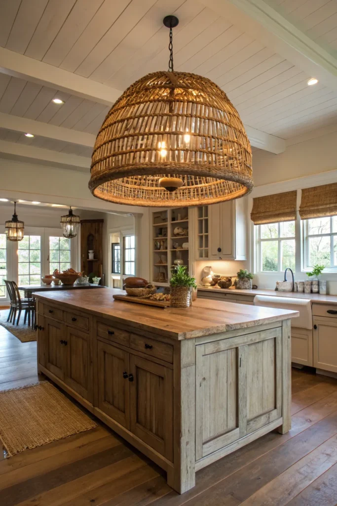 2 a spacious kitchen with a large rustic wooden