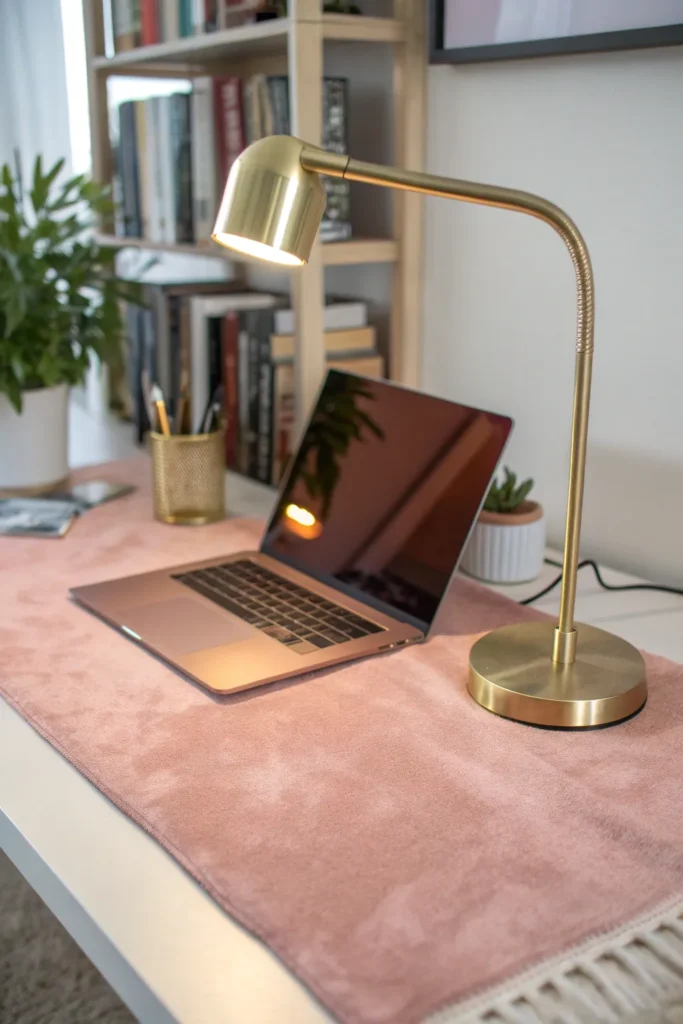 2 a study corner with a sleek modern gold desk