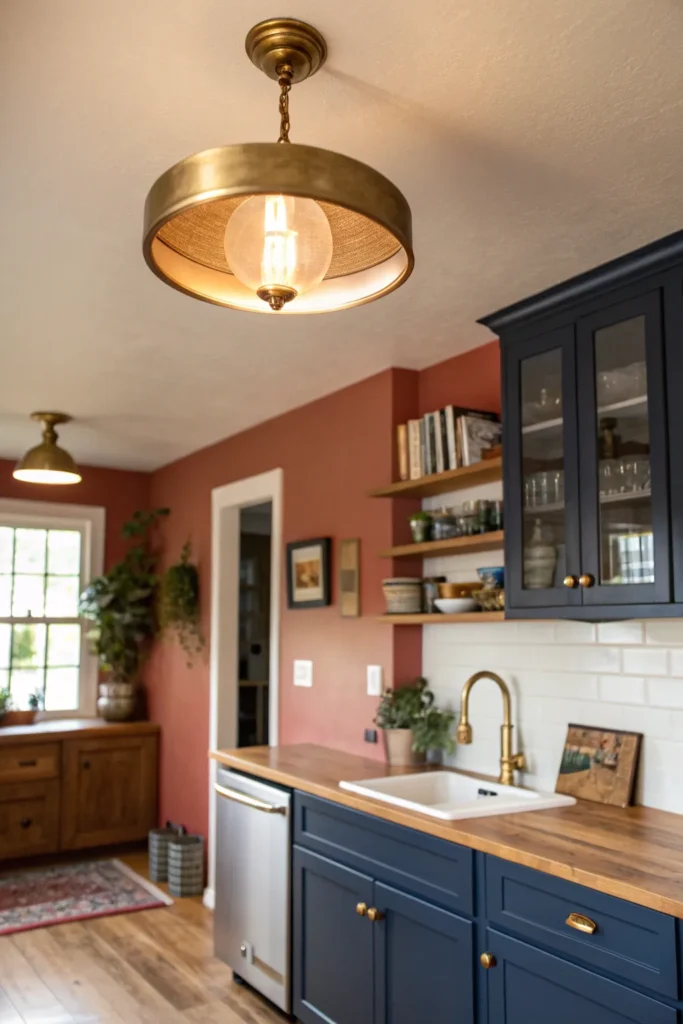 2 a warm inviting kitchen with navy blue lower