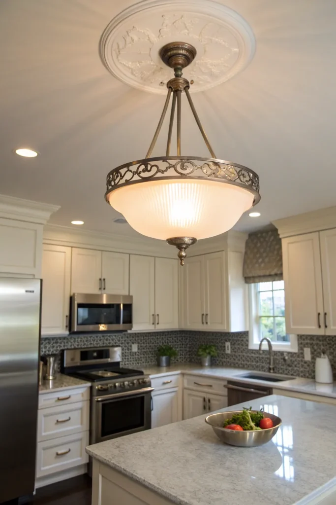 2 an elegant kitchen with a low ceiling illumin