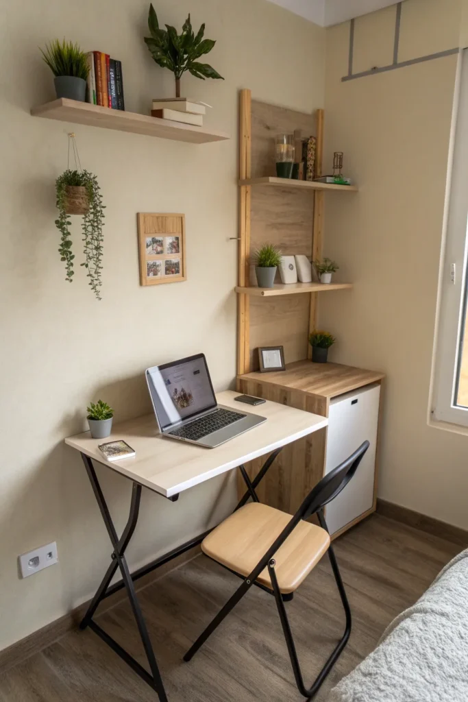 2 folding desk setup minimal single dorm room w
