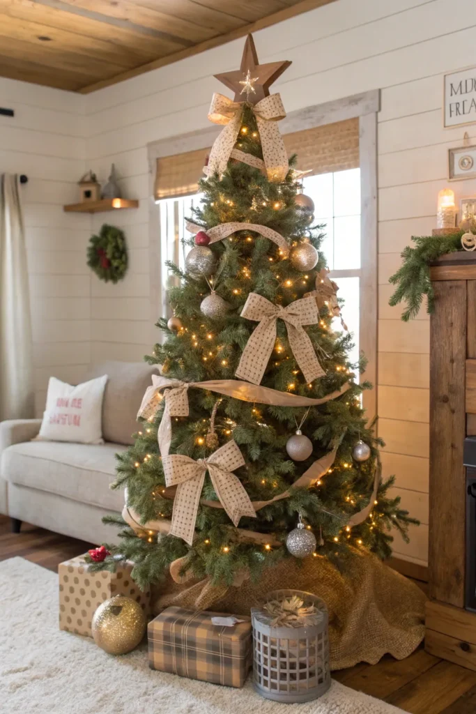14 Christmas Tree Decorations to Make Your Tree Stand Out 2 rustic farmhouse style christmas tree in a cou