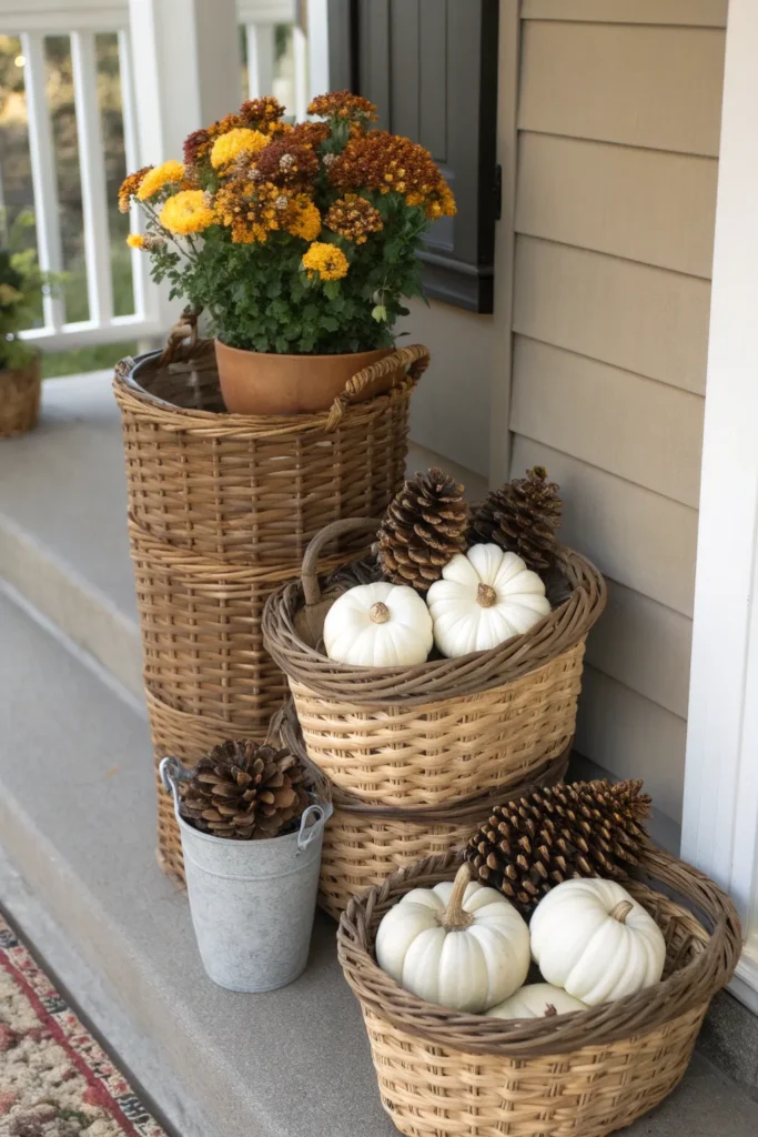 20 a set of three different sized wicker baskets
