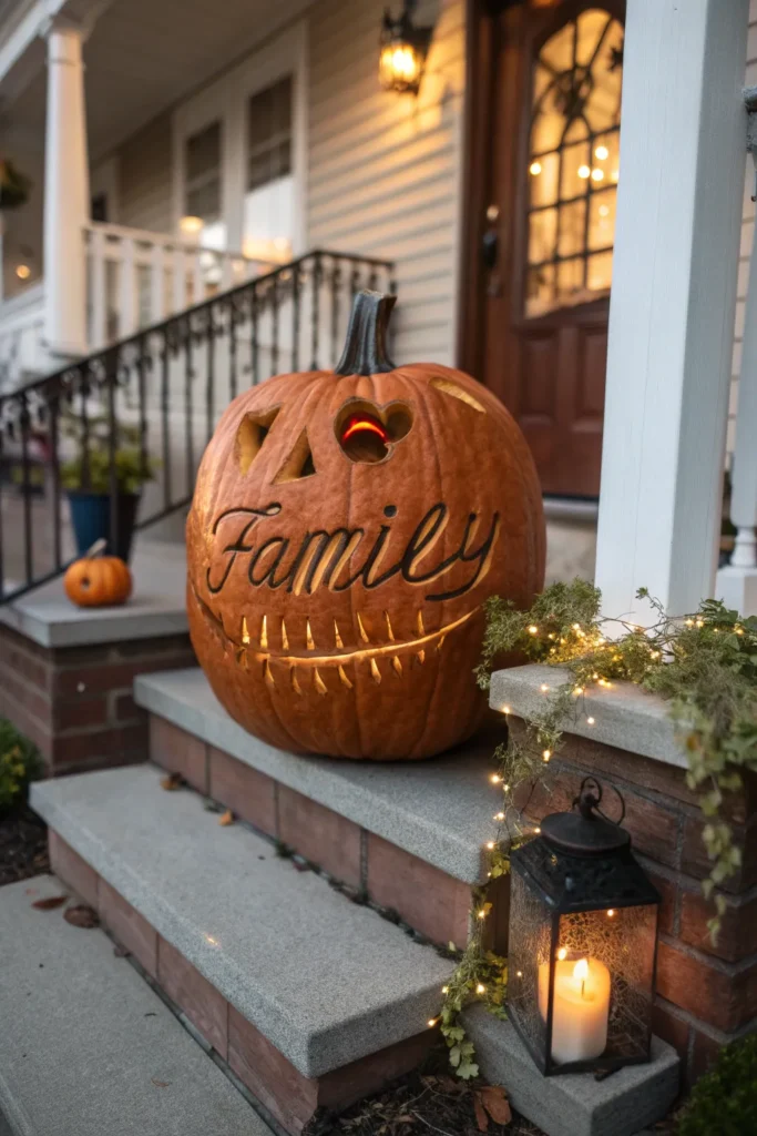 23 a personalized touch a large carved pumpkin