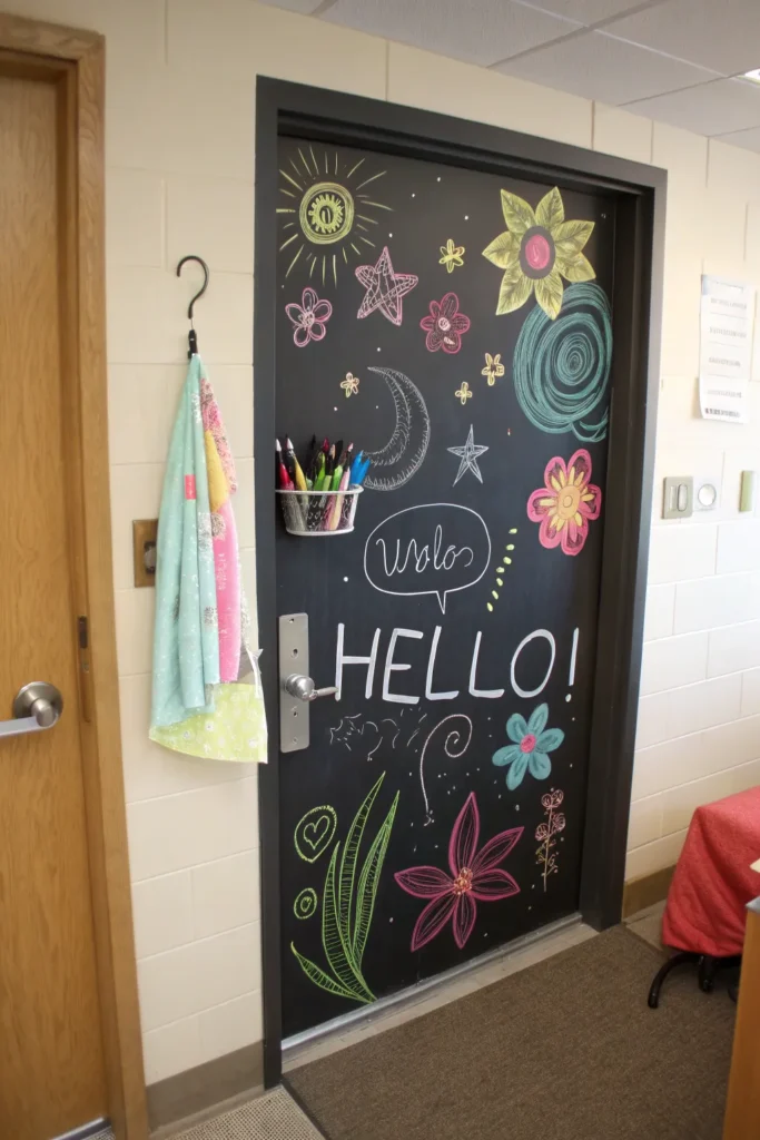 3 a functional dorm door featuring a large blac