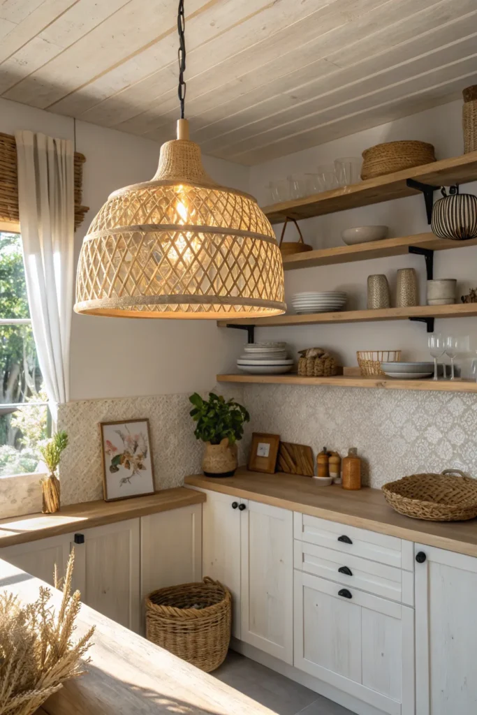 3 a kitchen nook with a light wood bar and float