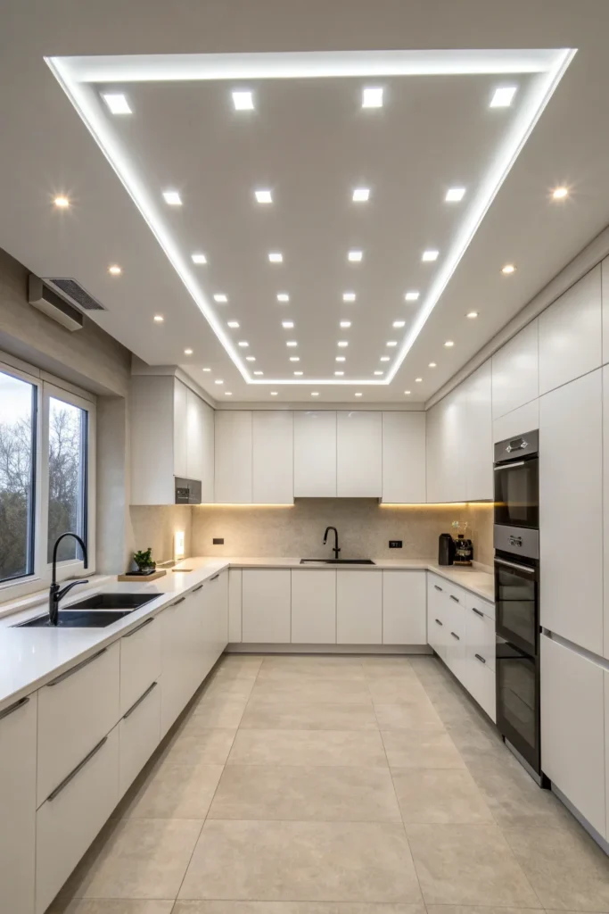 3 a minimalist kitchen with a low flat ceiling