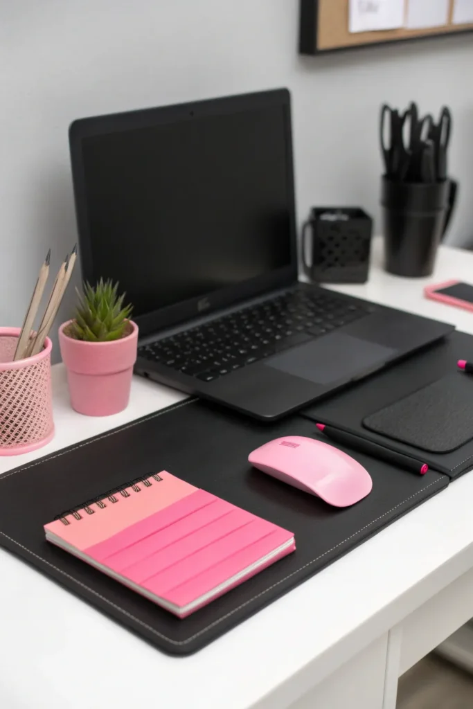 3 a modern black desk setup with coordinated acc