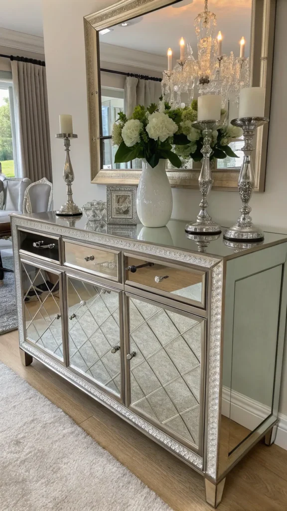 13 Dining Room Mirror Ideas to Brighten and Enlarge Your Space 3 a realistic close up of an elegant mirrored bu