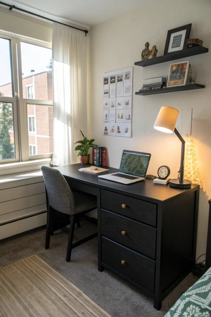 3 a sleek dorm room corner featuring a matte bla