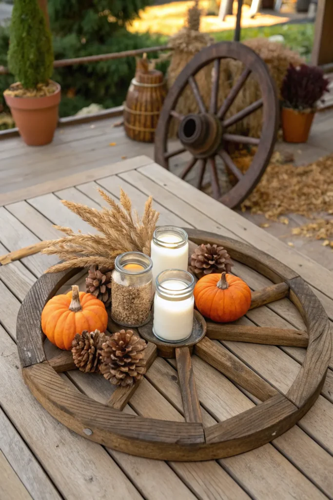 3 an outdoor wooden patio table with a wagon whe