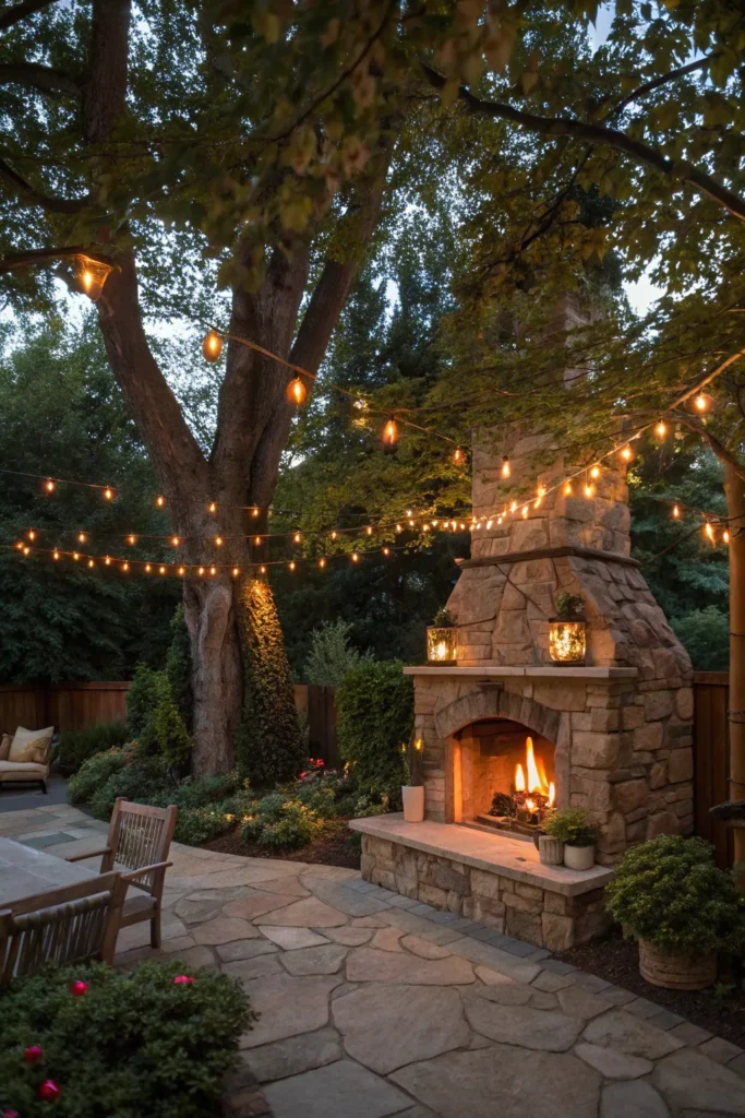 4 a cozy fireplace nook at dusk the area is sof