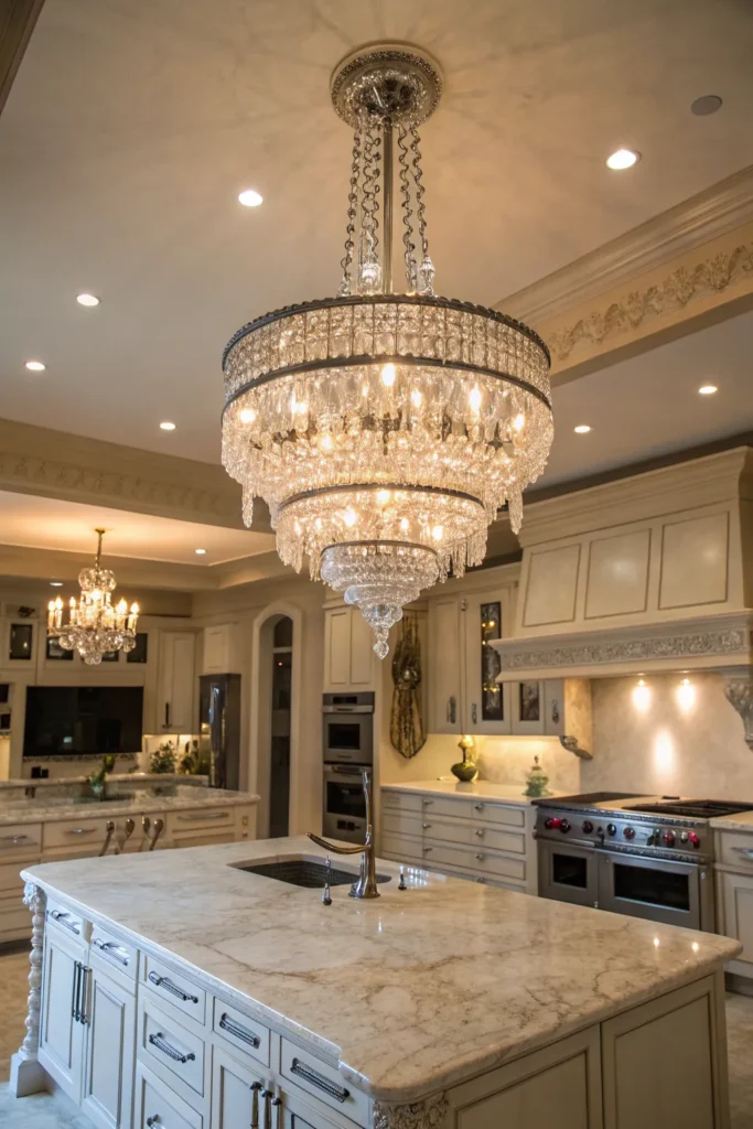 4 a luxurious kitchen with a large island an or
