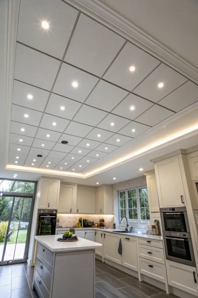 4 a modern kitchen with a flat white ceiling a