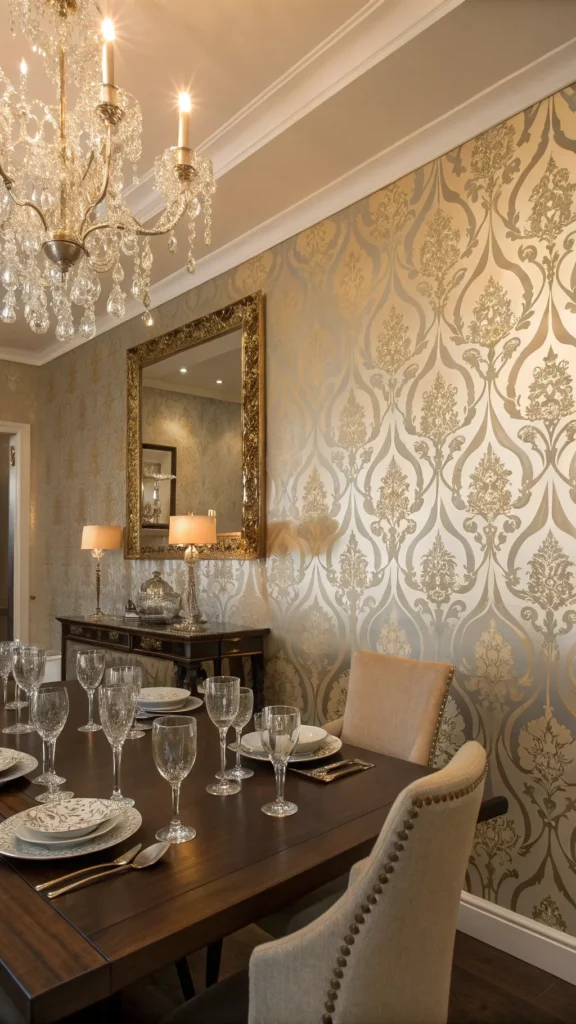 10 Dining Room Wallpaper Ideas That Make a Statement 4 a realistic elegant dining room with an accent
