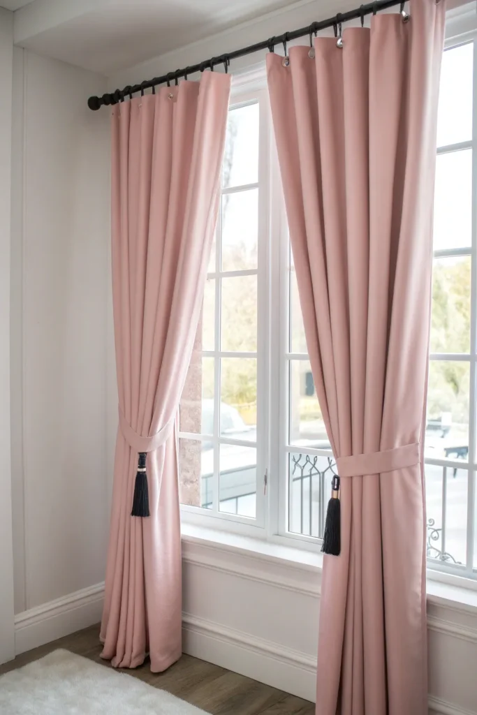 4 a window dressed with floor length solid blus