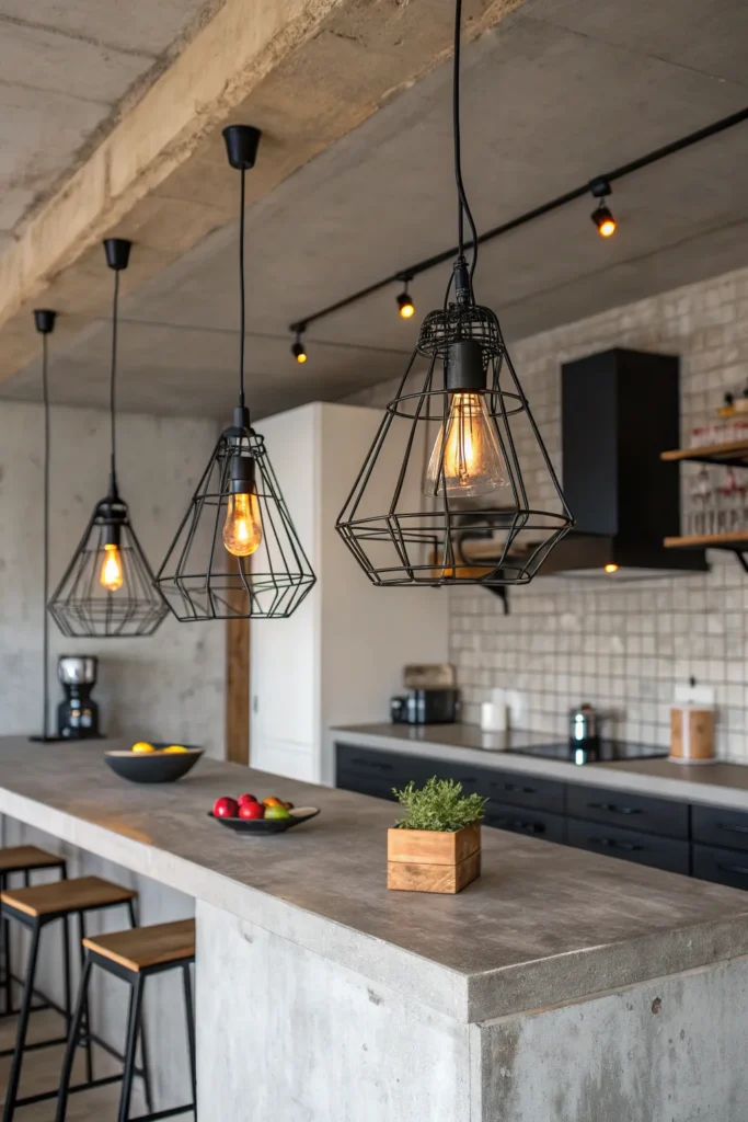 4 an industrial loft kitchen with a concrete isl