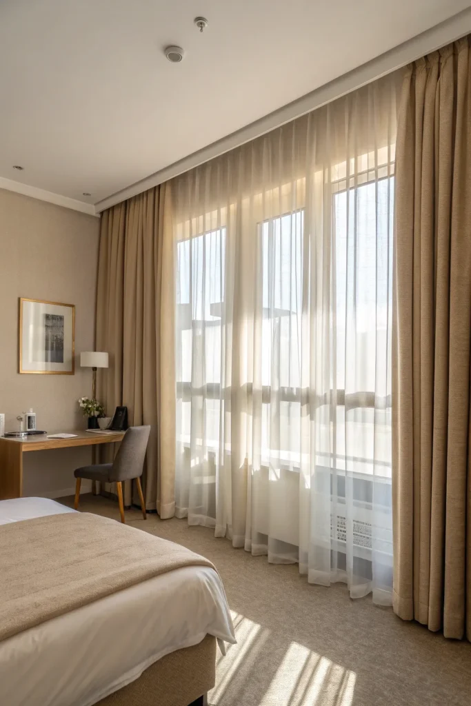 4 neutral dorm room with floor to ceiling beige