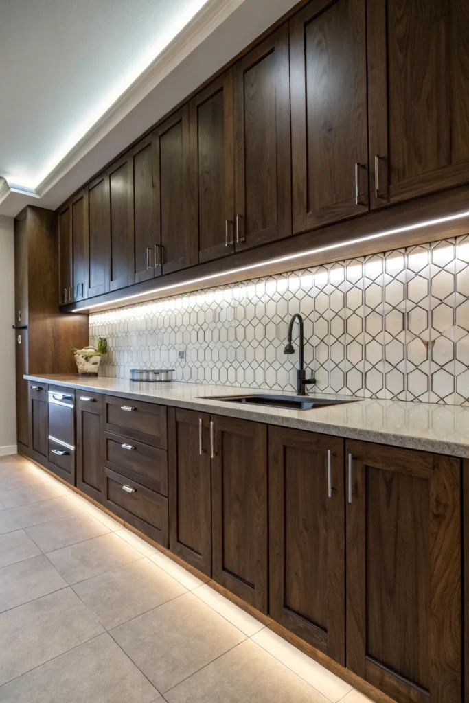 5 a contemporary kitchen with dark wood cabinets