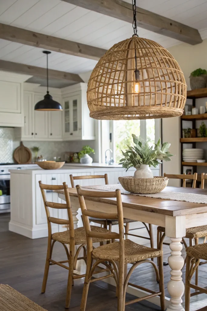 5 a kitchen with a farmhouse style table and lad