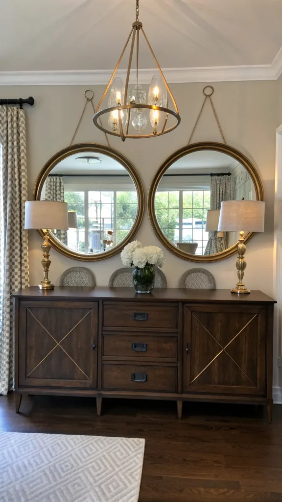 13 Dining Room Mirror Ideas to Brighten and Enlarge Your Space 5 a realistic dining room vignette showing a dar