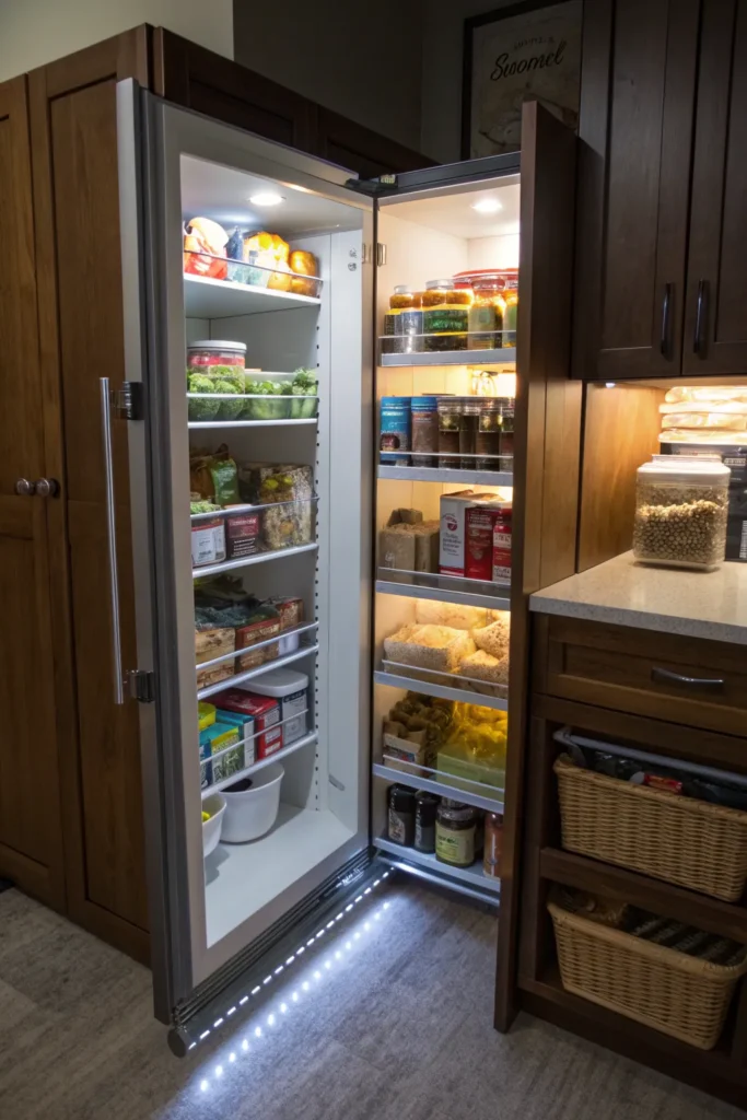 5 the interior of a deep pantry cabinet with the