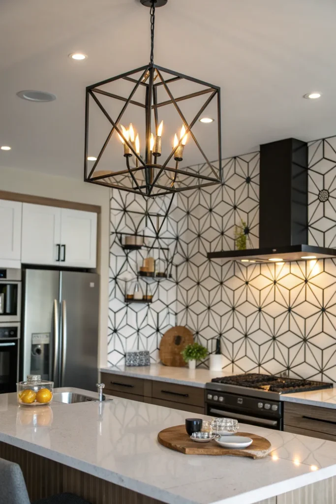 6 a contemporary kitchen with a geometric patter