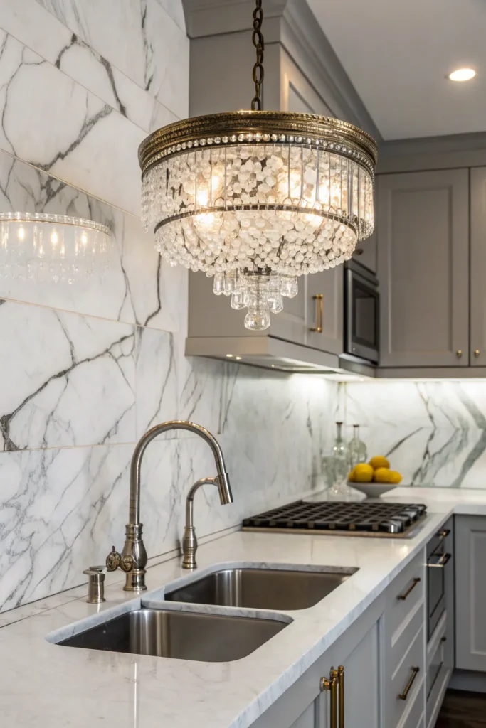 6 a glamorous kitchen with a marble backsplash