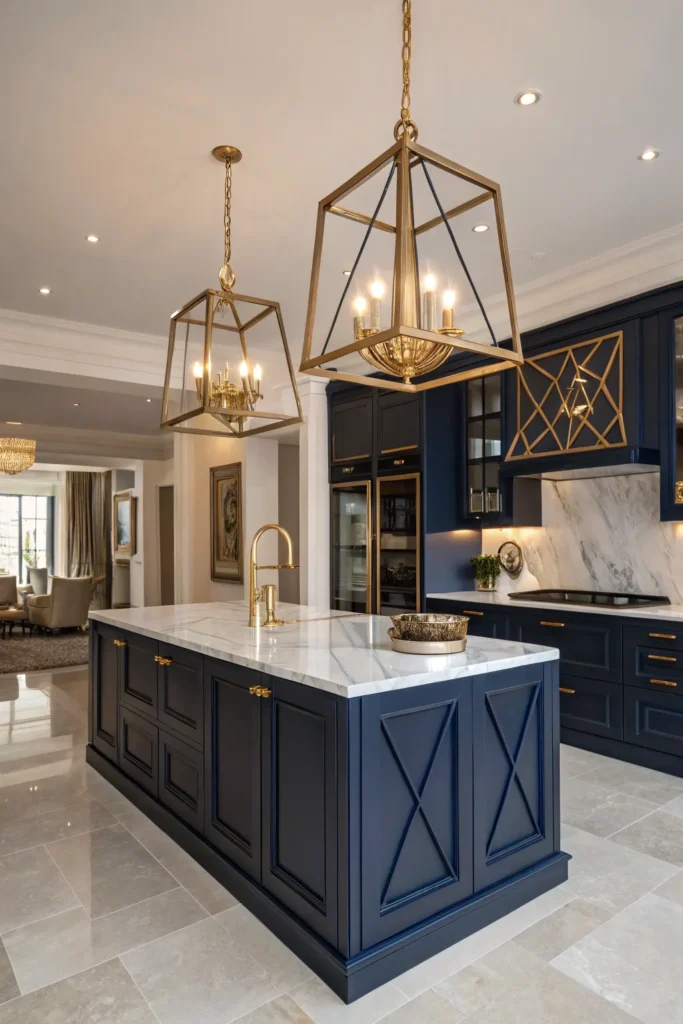 6 a luxurious kitchen with navy blue cabinetry a
