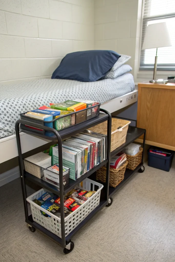 6 dorm bed with rolling storage carts compact