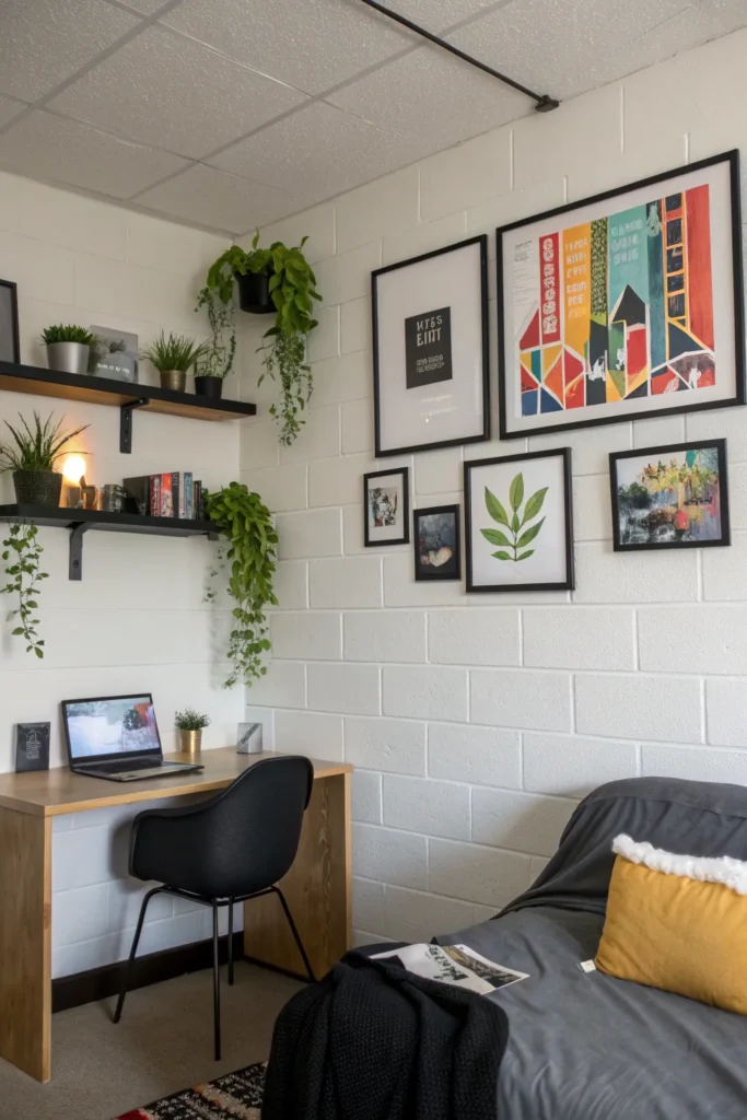 6 dorm room wall with framed minimalist black wa