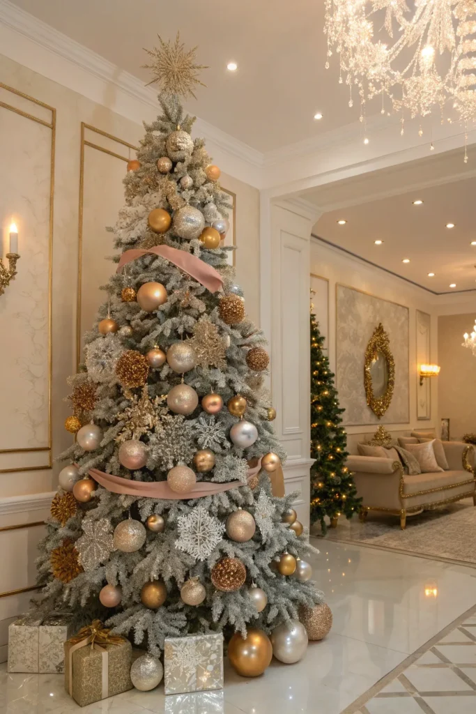 14 Christmas Tree Decorations to Make Your Tree Stand Out 6 glamorous metallic christmas tree mix of gold